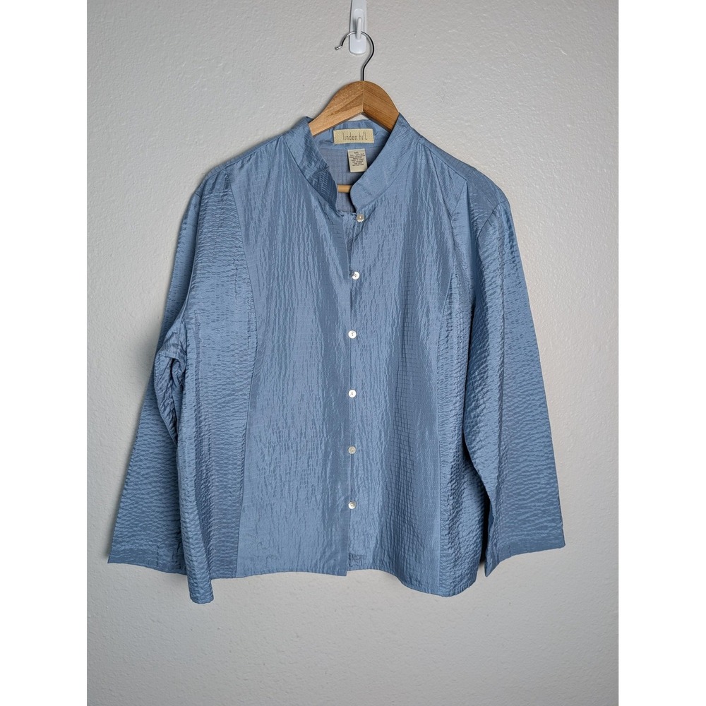 Linden Hill Tunic Womens XXL Blue Button-Up 3/4‎ Sleeve Silk Cotton Relaxed